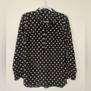 Ann Taylor women's M silk cotton blend popover top w/ polka dot print EUC